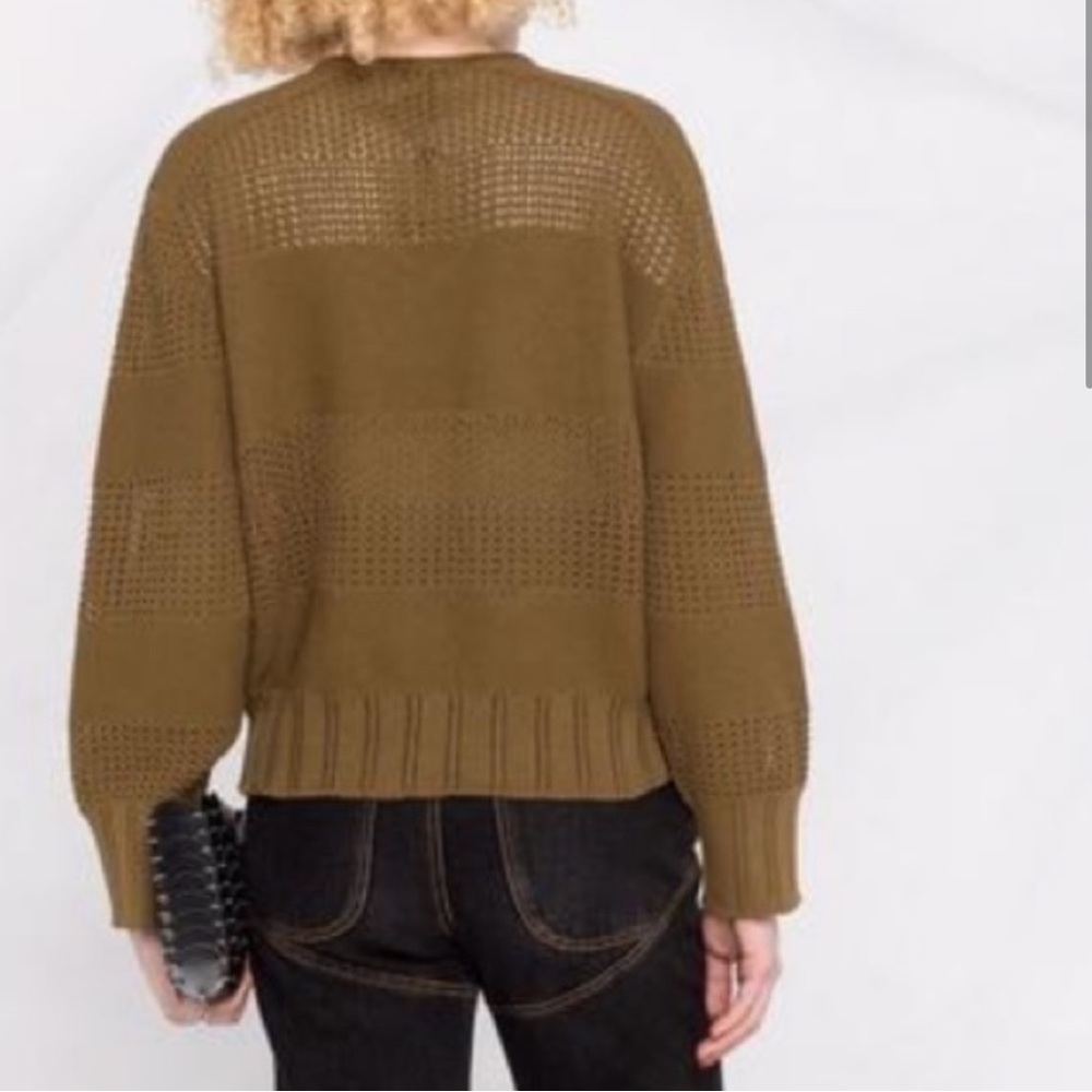 Rag & Bone Faye Stripe V-neck Military Olive Sweater - Picture 2 of 4